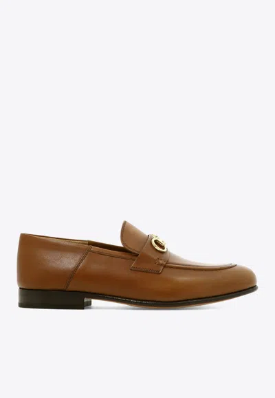 Ferragamo Ottone Leather Mule Loafers In Brown