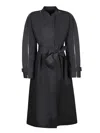 Ferragamo Poplin Trench Coat With Contrasting Inserts In Black