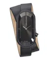 Ferragamo Oval Black Leather Strap Watch With Sunray Dial In Black