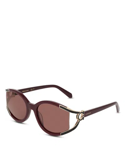 Ferragamo Oval Gancini Cutout Sunglasses, 56mm In Brown