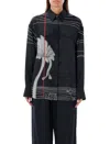 Ferragamo Black Silk Satin Shirt In Black Print