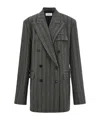 Ferragamo Chevron-pattern Double-breasted Coat In Gray