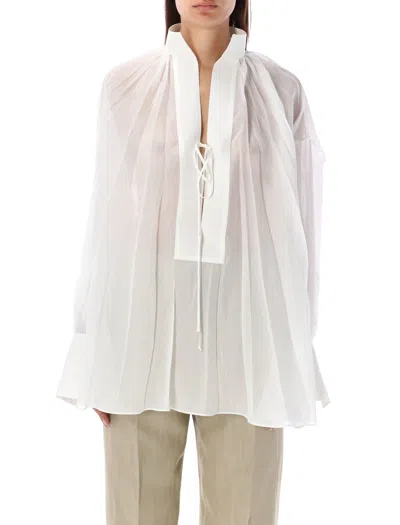Ferragamo Oversized Pleated Shirt In White
