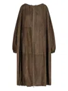 Ferragamo Suede Overcoat With Elastic Hem And Side Pockets In Brown