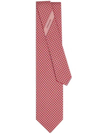Ferragamo Owl Print Tie In Red