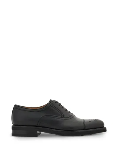 Ferragamo Oxford Shoe With Broguing Detail In Black