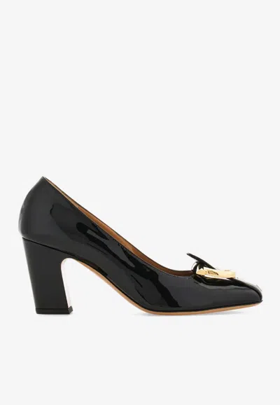 Ferragamo Oxide 70 Belt Strap Patent Leather Pumps In Black