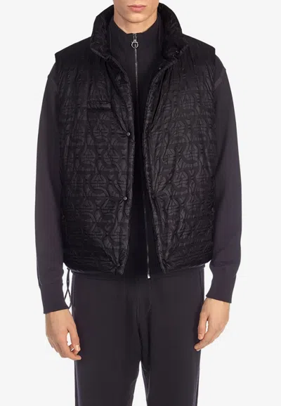 Ferragamo Padded Gancini Jacquard Nylon Vest In Black
