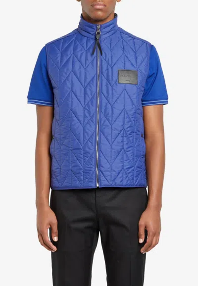 Ferragamo Logo Patch Padded Gilet In Blue