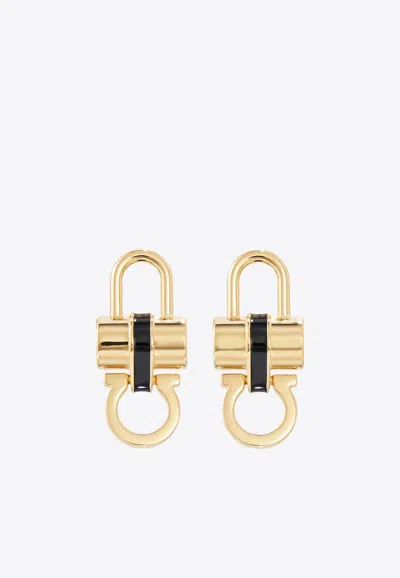 Ferragamo Padlock Stud Earrings With Resin In Gold