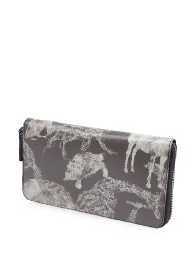 Pre-owned Ferragamo Paint-print Zip-around Wallet In Brown