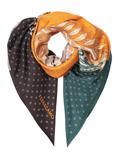 Ferragamo Paisley-leopard Print Silk Scarf In Multi