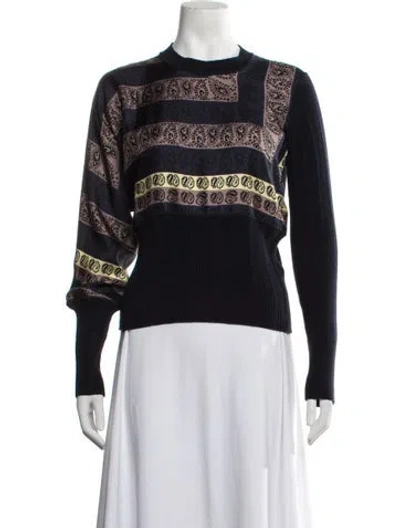 Pre-owned Ferragamo Paisley Print Crew Neck Sweater In Blue