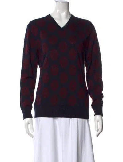 Pre-owned Ferragamo Paisley Print V-neck Sweater In Blue