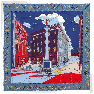 Ferragamo Palazzo Print Silk Scarf With Square Design In Blue