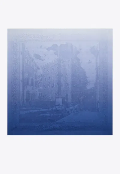 Ferragamo Palazzo Silk Jacquard Degrade Scarf In Blue