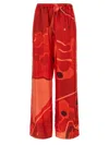 Ferragamo Printed Silk Palazzo Trousers With Elastic Waistband In Red