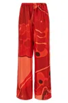Ferragamo Printed Silk Palazzo Trousers With Elastic Waistband In Red