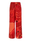 Ferragamo Printed Silk Palazzo Trousers With Elastic Waistband In Red