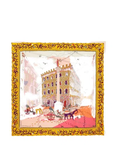 Ferragamo Palazzo Spini Feroni Print Silk Scarf In White