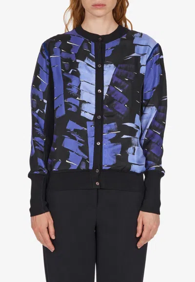 Ferragamo Palm Print Cardigan In Blue