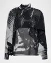 Ferragamo Palm-print Silk Chiffon Cape Blouse In Black