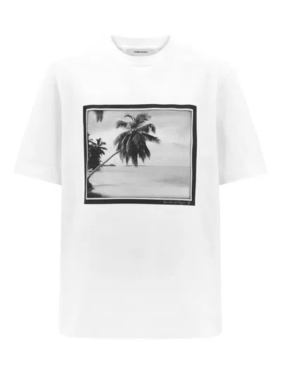 Ferragamo Palm-tree Print T-shirt In White