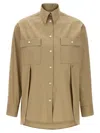 Ferragamo Panel-designed Cotton Poplin Shirt With Tone-on-tone Logo In Brown