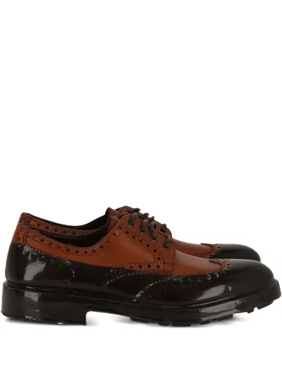 Ferragamo Panelled Derby Shoes In Brown