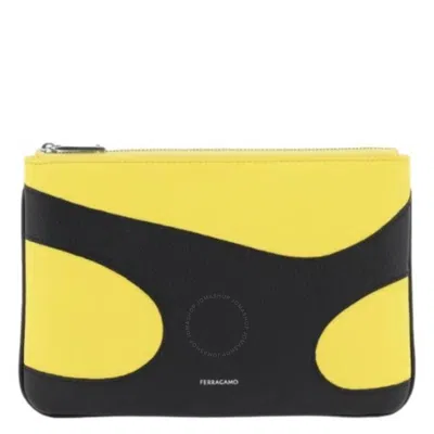 Ferragamo Panelled Design Leather Phone Pouch In Yellow
