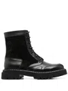 Ferragamo Panelled Leather Lace-up Boots In Black