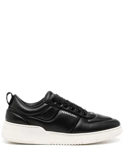 Ferragamo Logo Printed Lace-up Sneakers In Black