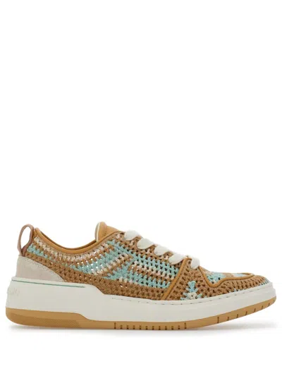 Ferragamo Dennis Macrame Low-top Sneakers In Brown
