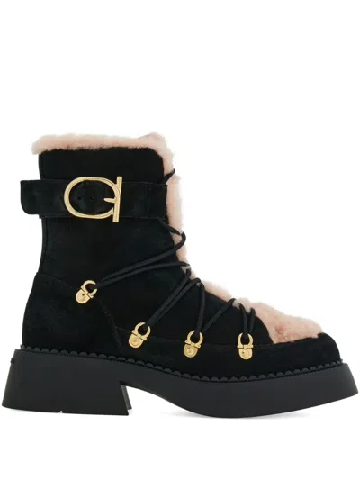 Ferragamo Panelled Trekking Boots In Black
