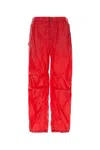 Ferragamo Nylon Cargo Pants With Drawstringed Bottom In Rosso