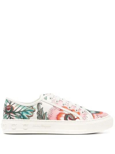 Ferragamo Papavero-print Low-top Sneakers In Neutrals