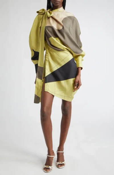 Ferragamo Parachute Print Long Sleeve Silk Dress In Multi
