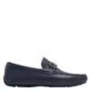 Ferragamo Leather Loafers With Metal Bit Detail In Blue