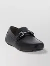 Ferragamo Parisian Metal Bit Pebbled Loafers In Black