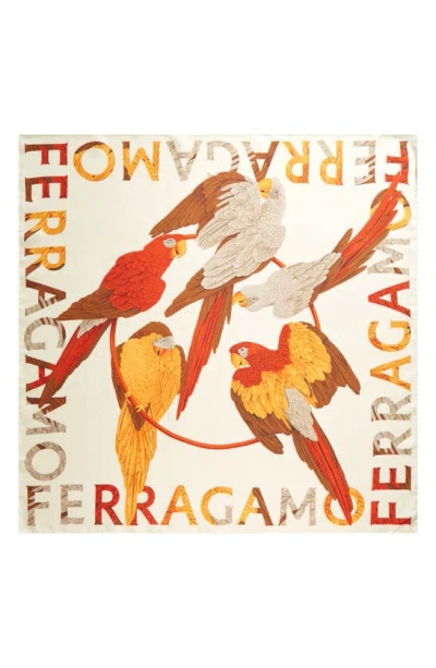 Ferragamo Parrot Print Silk Foulard Square Scarf In Persimmon
