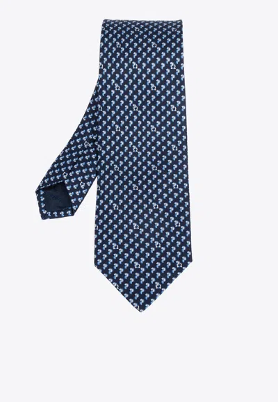 Ferragamo Parrot Print Silk Tie In Blue