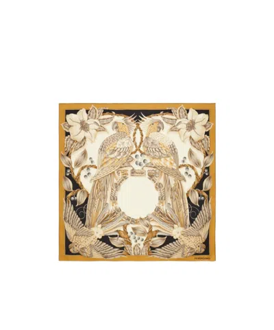 Ferragamo Parrots Print Silk Foulard In Brown