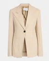 Ferragamo Patch Pocket Single-breasted Cotton Blazer Jacket In Stone