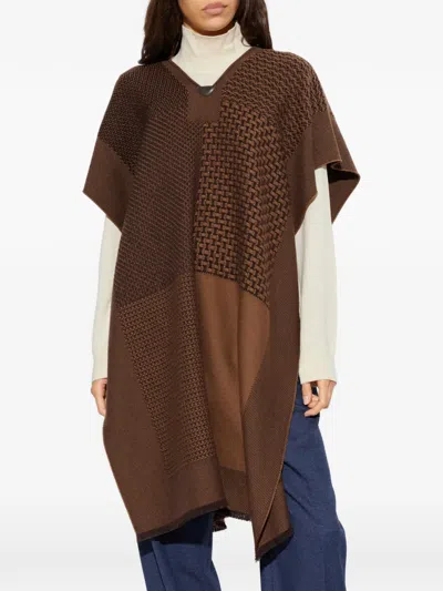 Ferragamo Patchwork Gancini Poncho In Brown