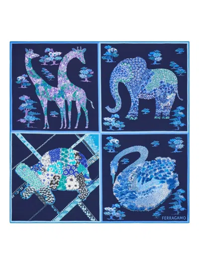 Ferragamo Patchwork-print Silk Bandana In Blue