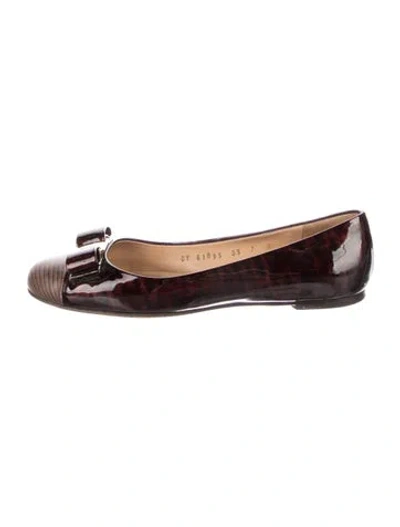 Pre-owned Ferragamo Patent Leather Animal Print Ballet Flats In Brown
