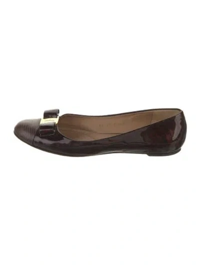 Pre-owned Ferragamo Patent Leather Animal Print Ballet Flats In Brown