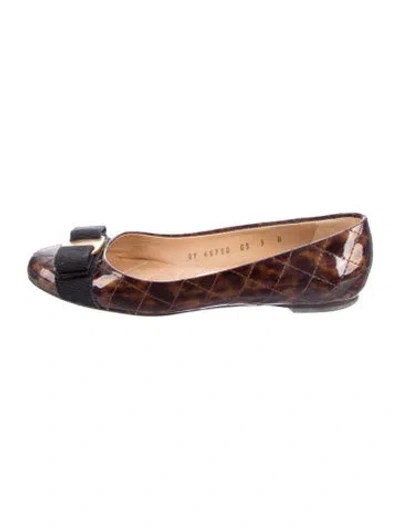 Pre-owned Ferragamo Patent Leather Animal Print Ballet Flats In Brown