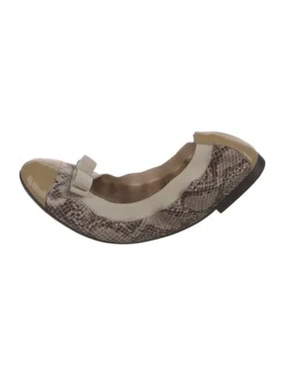 Pre-owned Ferragamo Patent Leather Animal Print Flats In Brown
