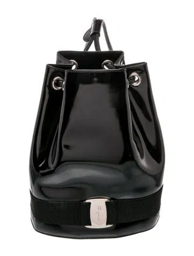 Pre-owned Ferragamo Patent Leather Backpack In Black